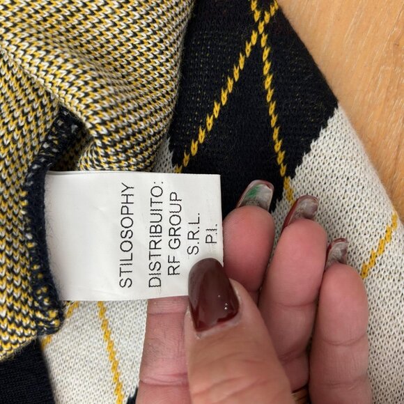 Stilosophy Industry Sweater Mens M/L Argyle Cardigan Wool Made Italy Knit Luxury - Picture 6 of 9